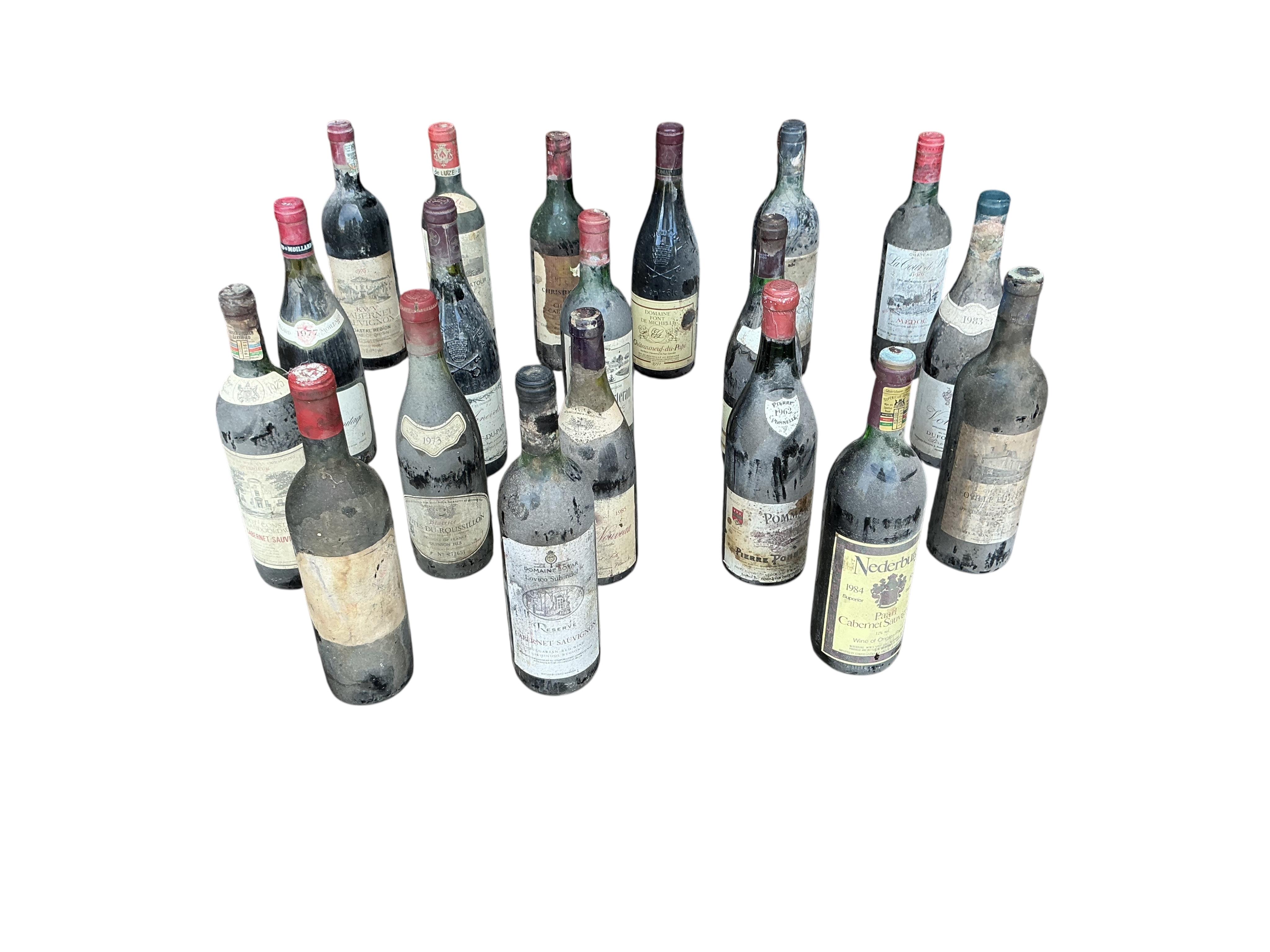 Nineteen bottles of assorted vintage wine to include 1973 Chateau Maisonneuv St Emilion and Chateau De Roquefort Bordeaux